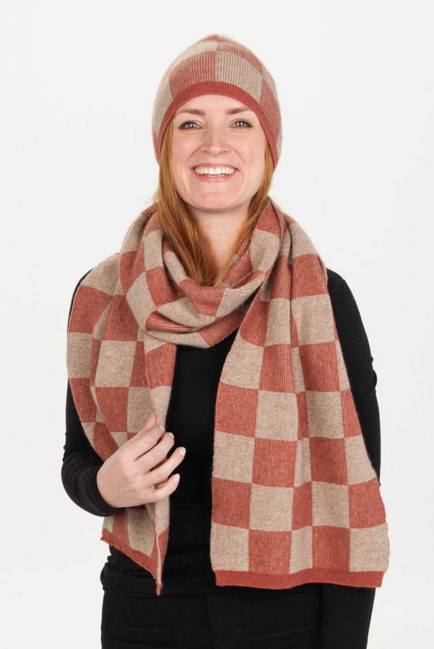 Native World - Merino & Possum Chequerboard Hat (NX874) Rosewood