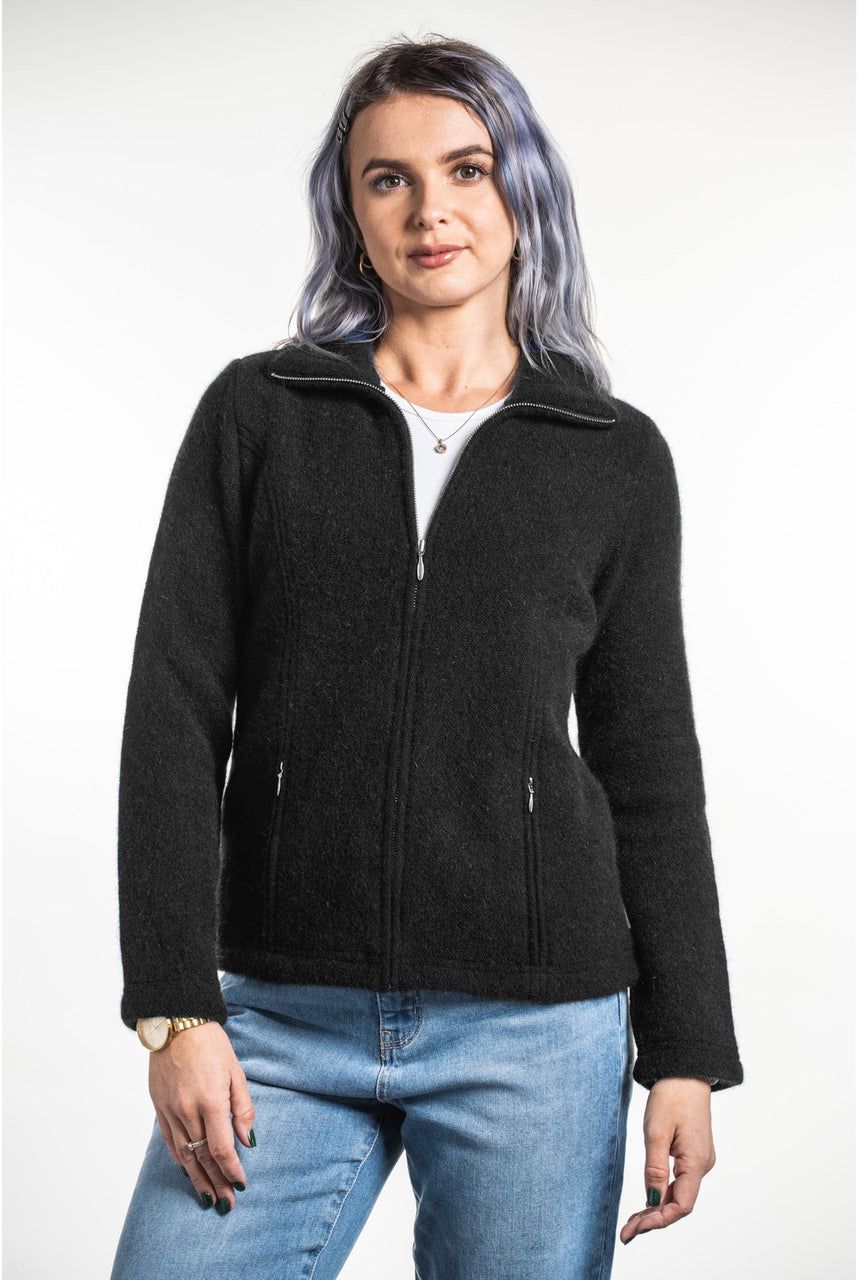 Koru Merino - Possum Shaped Zip Jacket (KO478) Black