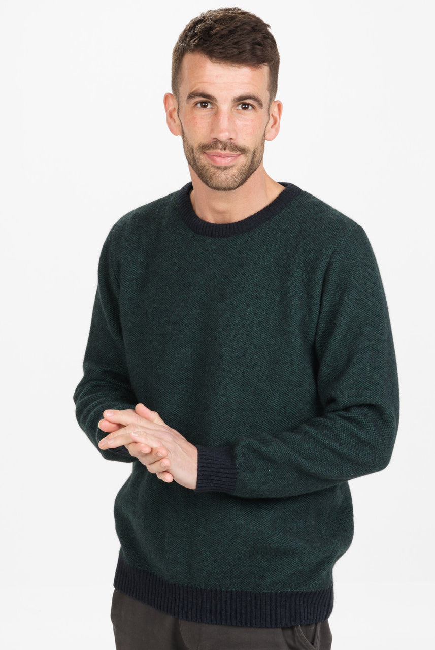 Native World - Merino & Possum Mens Textured Crew (NE428) Deep Sage.