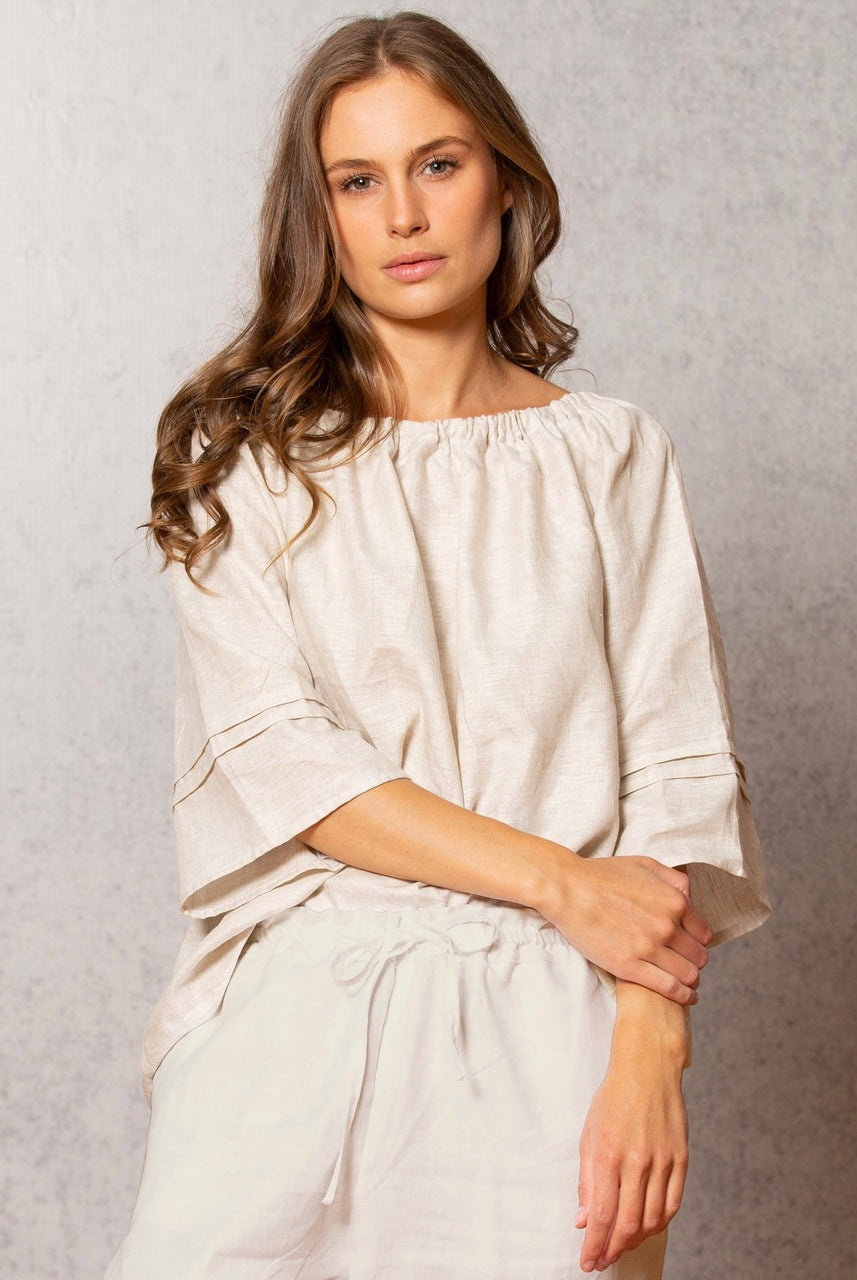 Linen Gathered Boat Neck Top (NWL3000)
