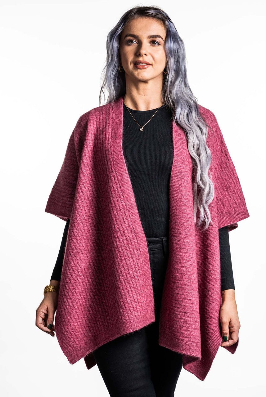 Koru - Merino and Possum Zig Zag Textured Cape (KO553) Rose