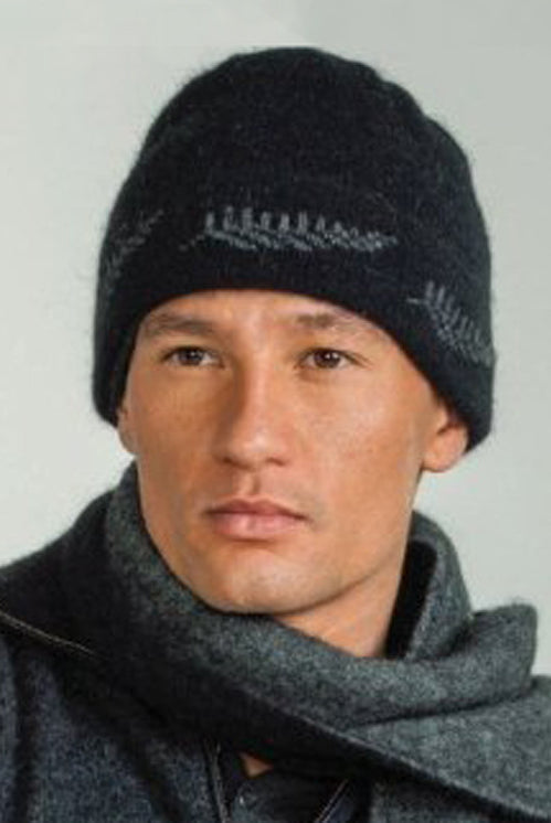 Man wearing a black-coloured Koru merino and possum NZ Supporters Silver Fern Beanie.