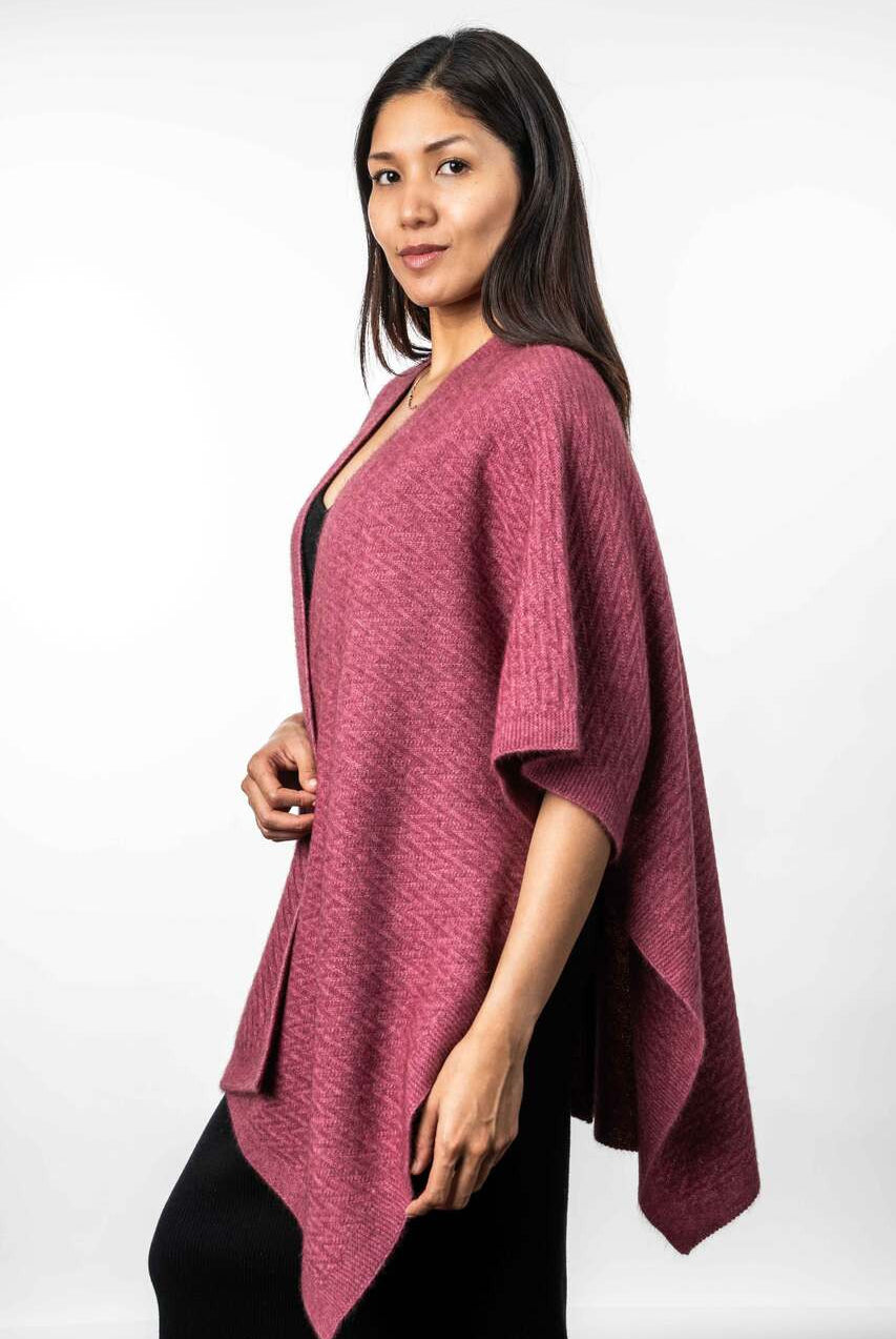 Koru - Merino and Possum Zig Zag Textured Cape (KO553)Rose