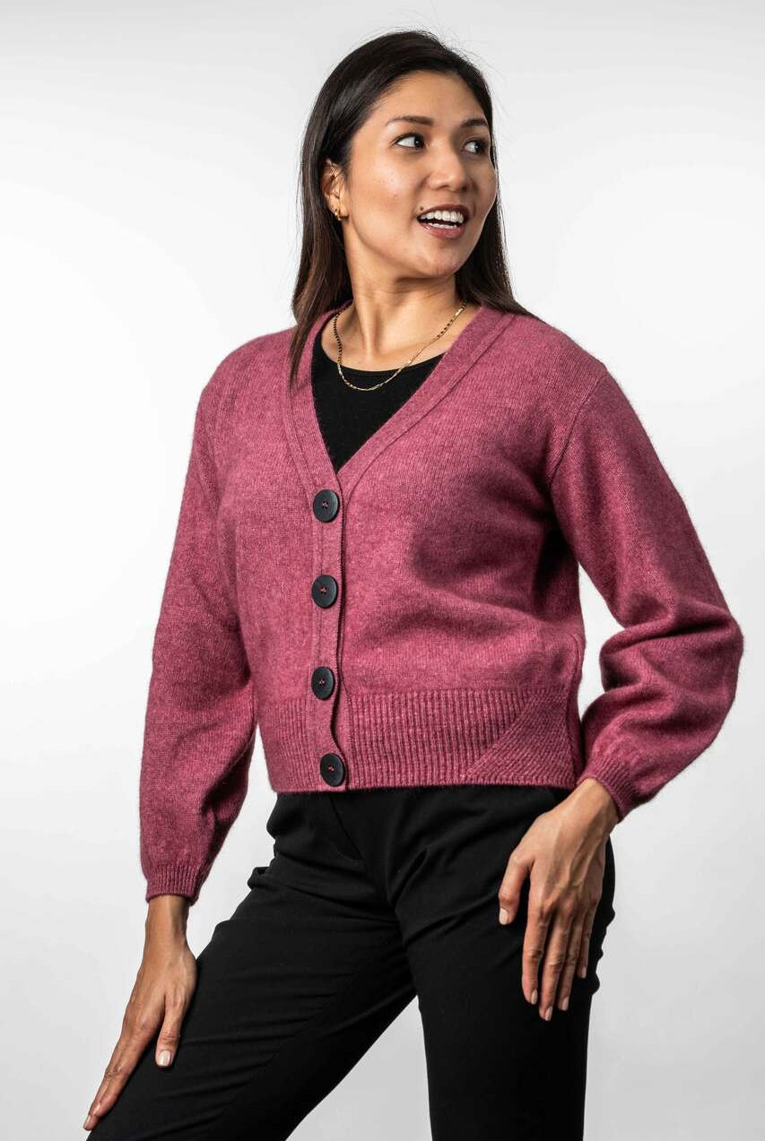 Koru - Merino - Possum V Neck Cardigan (KO557)Rose
