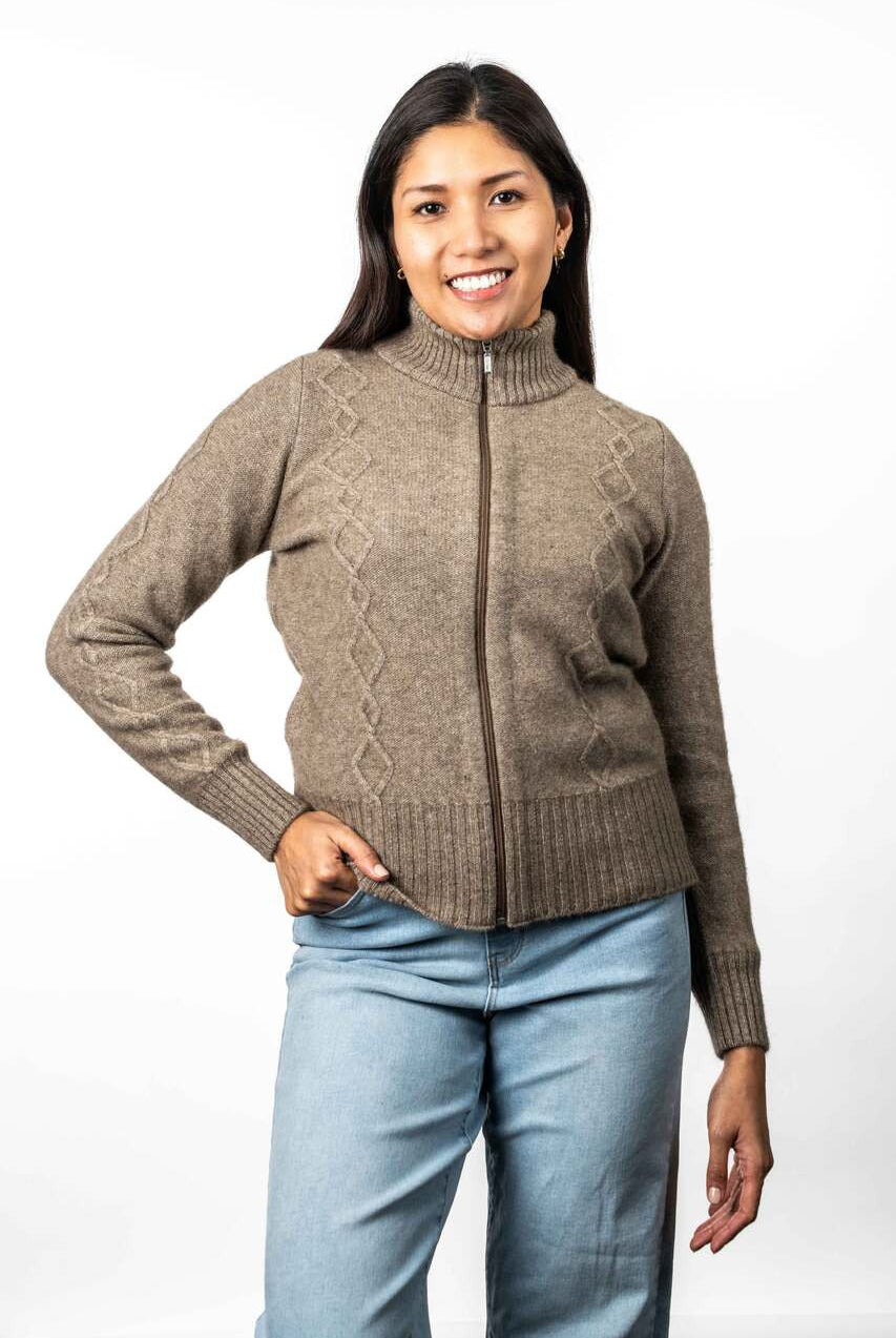 Koru - Merino & Possum Cable Detail Jacket (KO567)Mocha