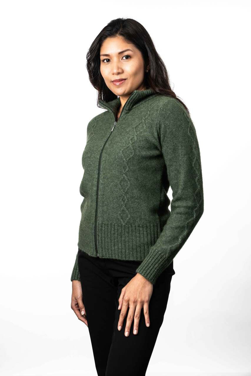 Koru - Merino & Possum Cable Detail Jacket (KO567)Moss
