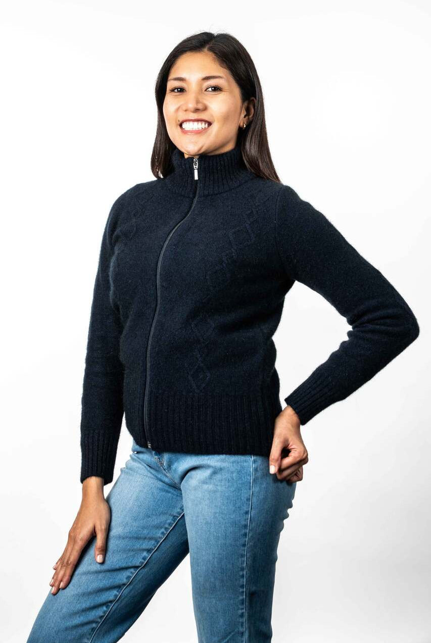 Koru - Merino & Possum Cable Detail Jacket (KO567)Navy