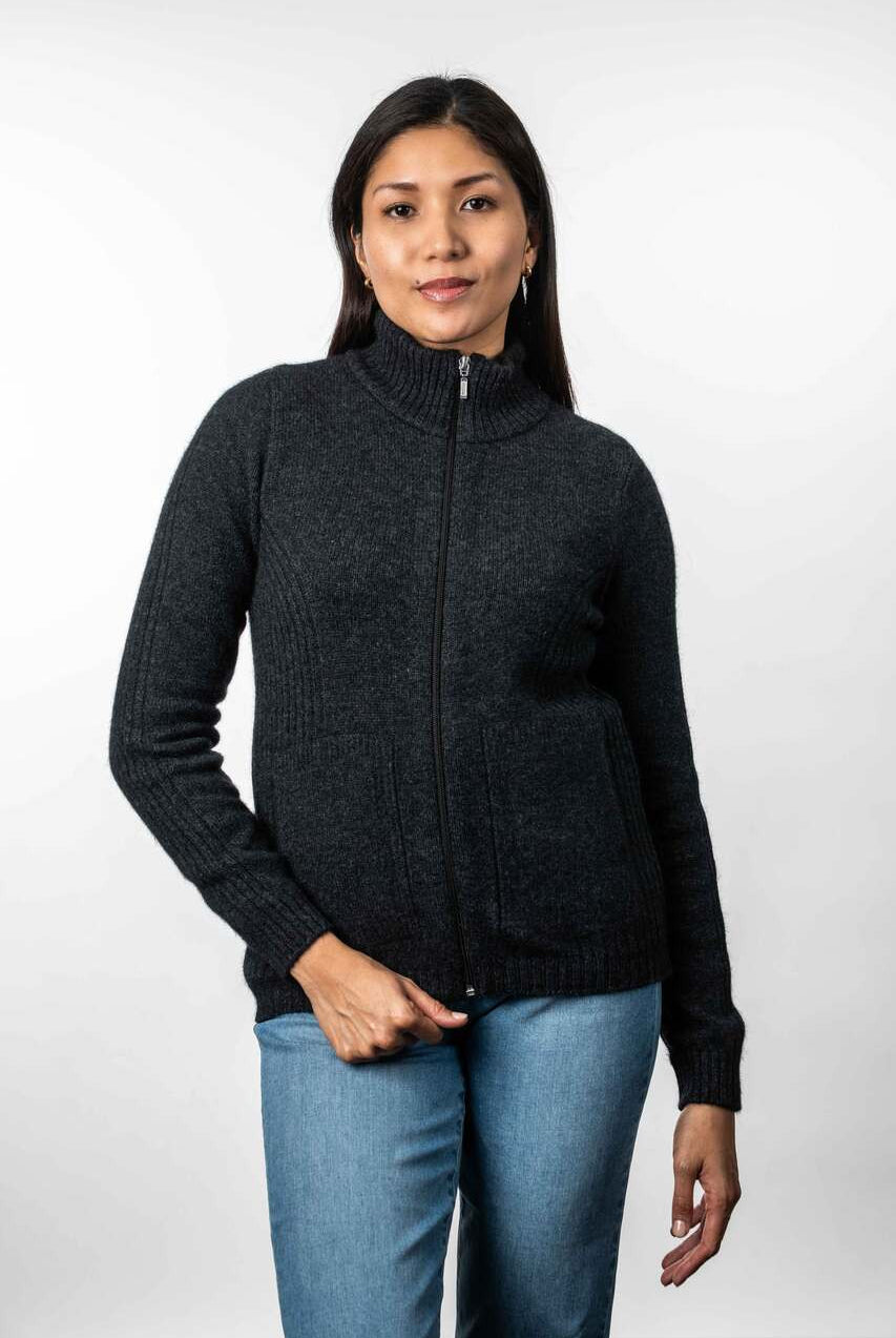 Koru - Merino & Possum Rib Detail Jacket (KO571)Charcoal