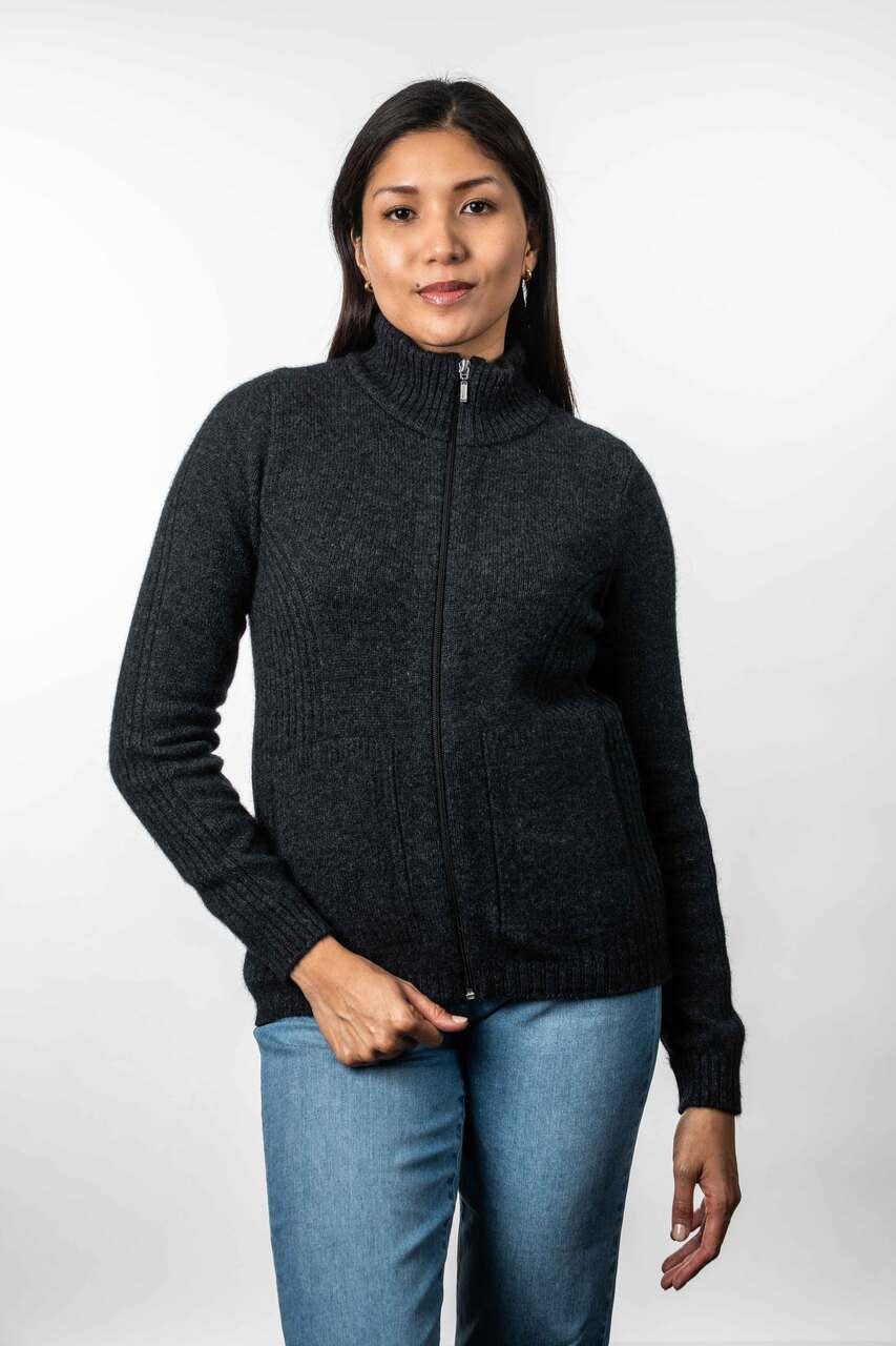 Koru - Merino & Possum Rib Detail Jacket (KO571)Charcoal