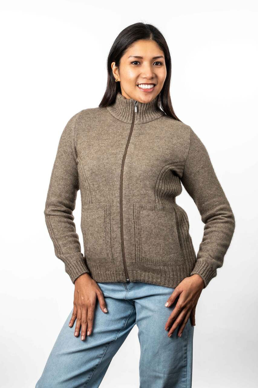 Koru - Merino & Possum Rib Detail Jacket (KO571)Mocha