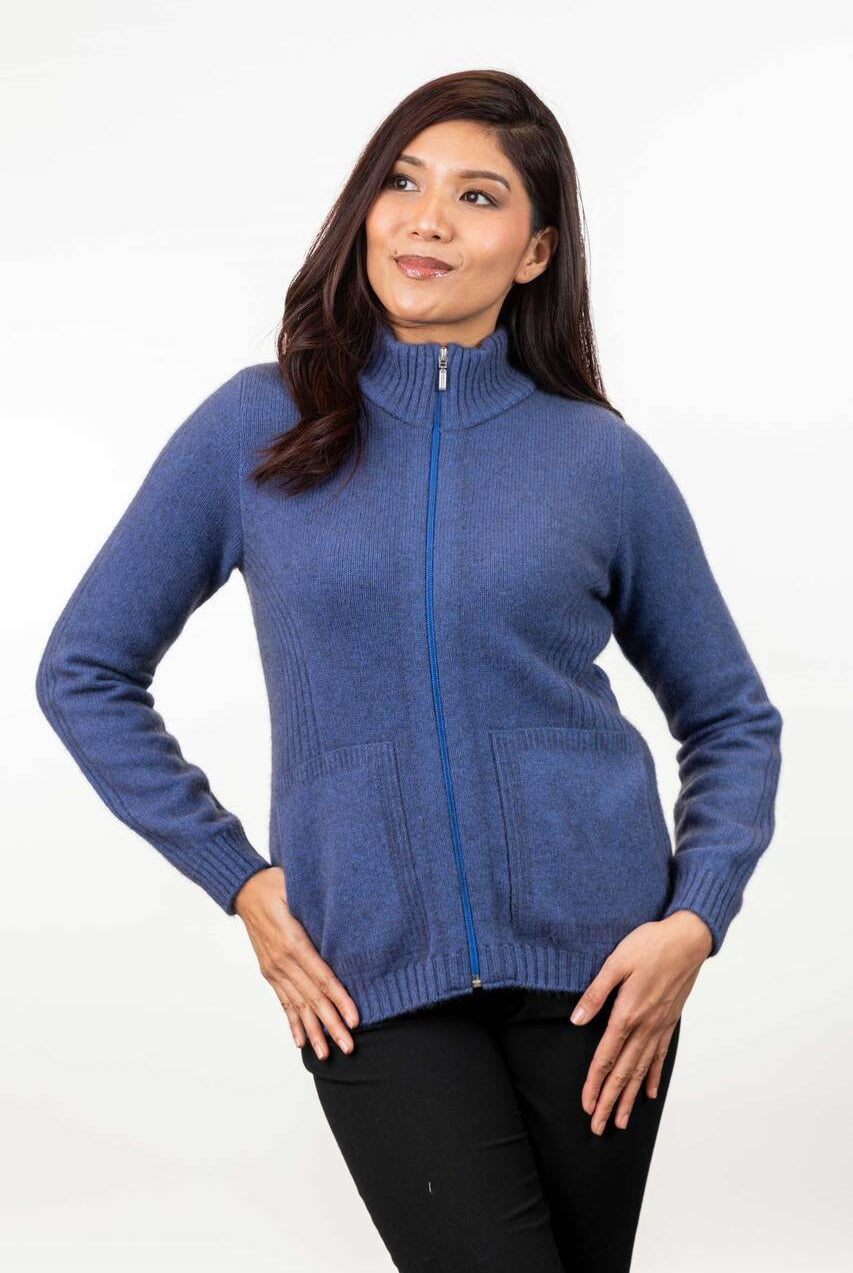 Koru - Merino & Possum Rib Detail Jacket (KO571)Periwinkle