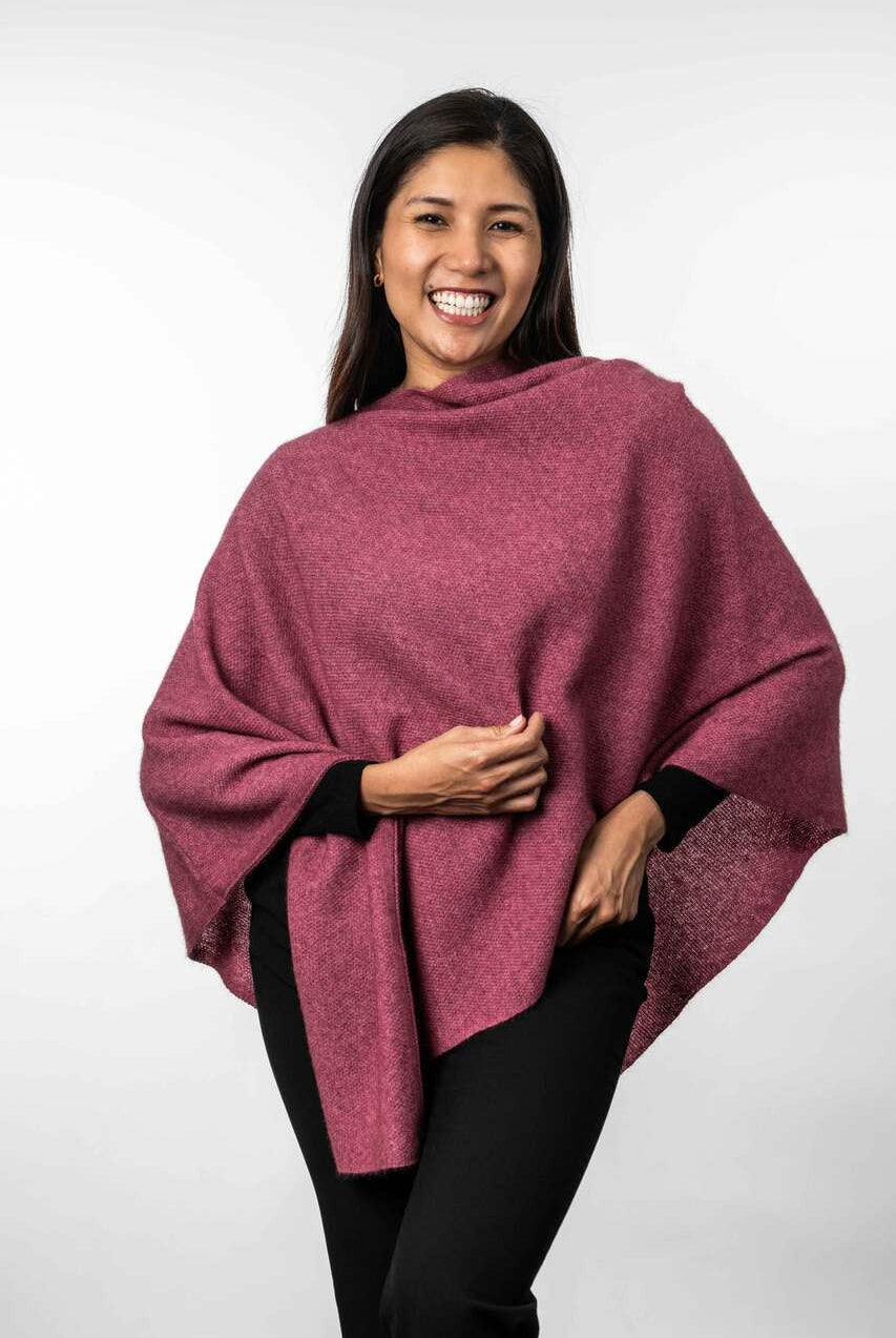 Koru Merino - Possum Two Way Poncho (KO798)Rose