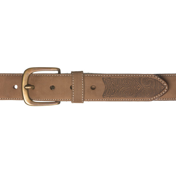 Kiwi Country embossed spear leather belt in Tan Suede colour.