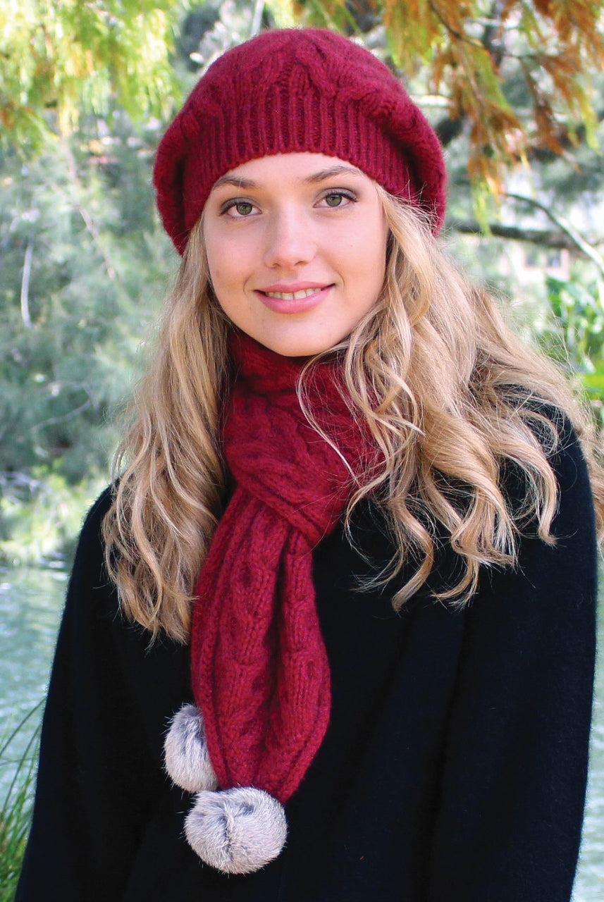 Raspberry colour beanie and scarf