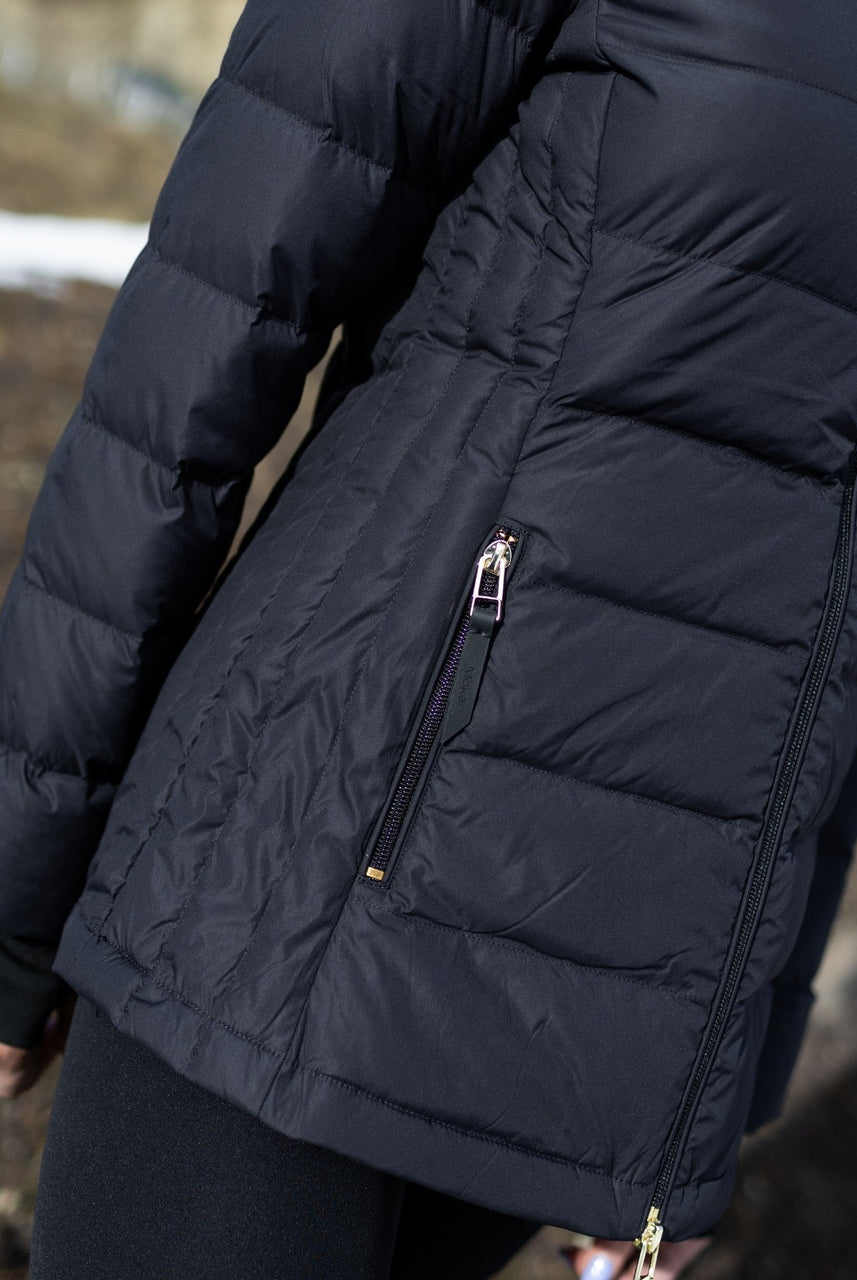 Close up of Moke - Lucy Cloud Touch Packable Down Jacket (LUCY) in the colour Black