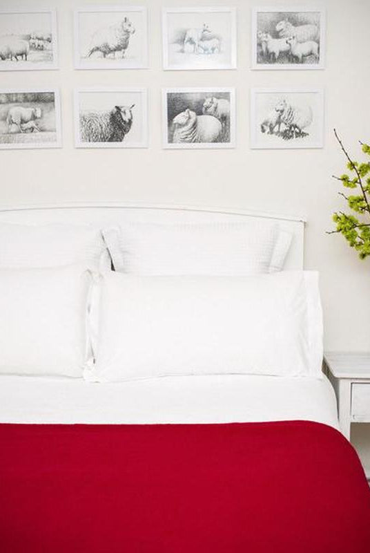 Cherry colour king wool blanket with co-ordinated stitch.