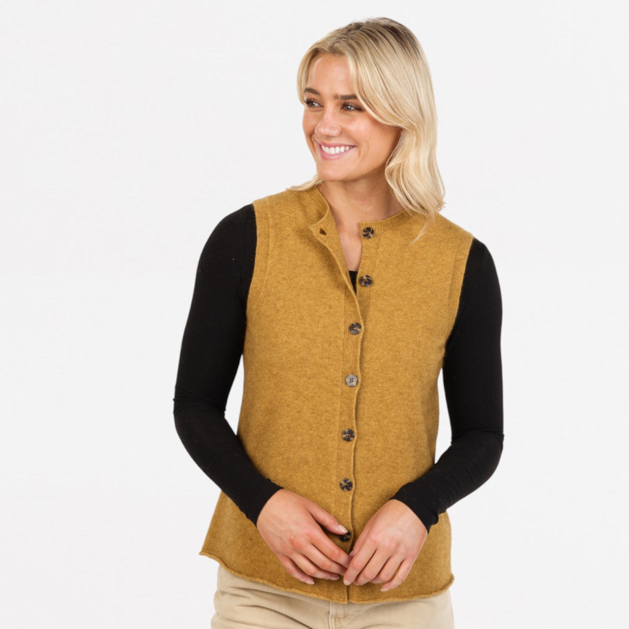 Native World - Merino & Possum Sleeveless Cardigan (NB898) Marigold