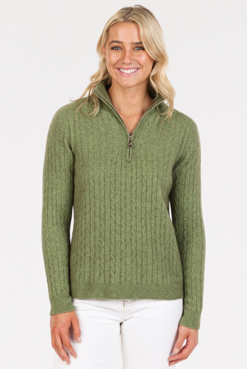 Native World - Merino and Possum Cable Half Zip Sweater (NB900) Pistachio