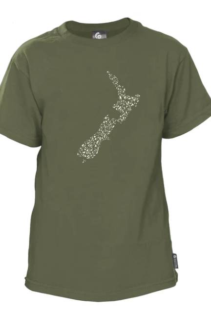Tussock Ridge Merino - Merino Kids NZ Map Tee (MK 150 )Army