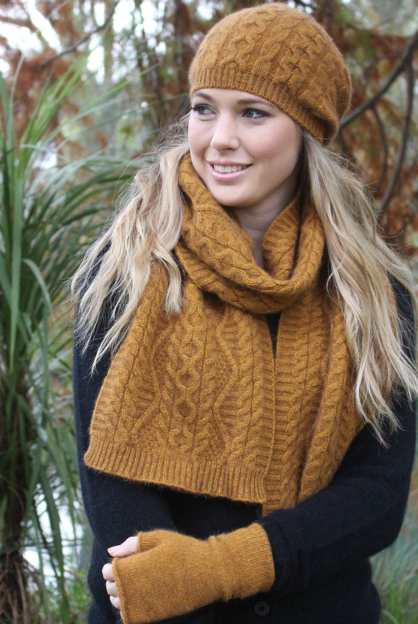 Gold scarf and beanie