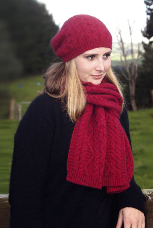 Raspberry colour scarf and beanie