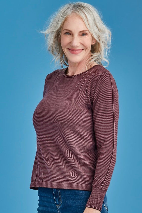 Royal Merino - 100% Merino Fine Stripe Jumper (RM2394) Earth/Mauve
