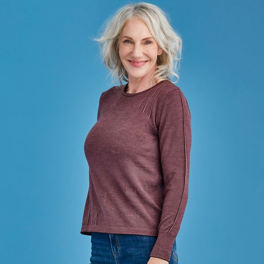 Royal Merino - 100% Merino Fine Stripe Jumper (RM2394) Earth/Mauve