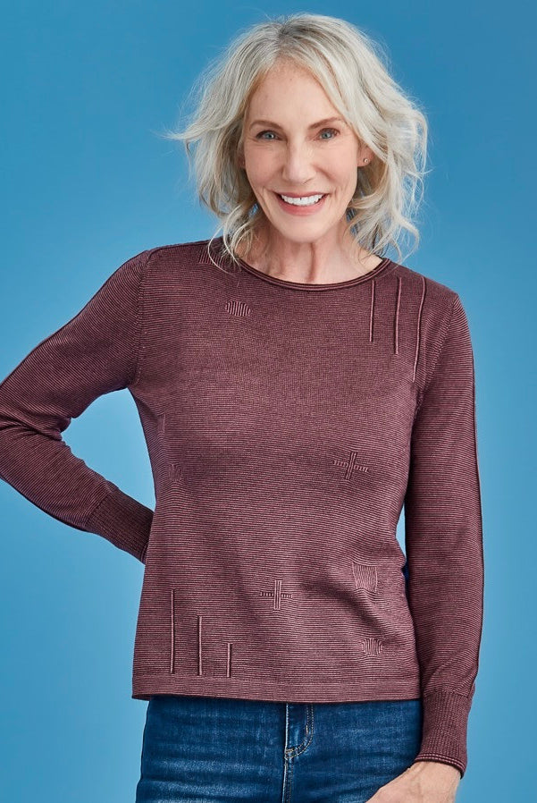 Royal Merino - 100% Merino Fine Stripe Jumper (RM2394) Earth/Mauve
