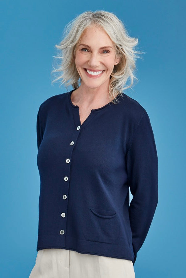 Royal Merino - 100% Merino Pocket Cardigan (RM2404) Light Navy.