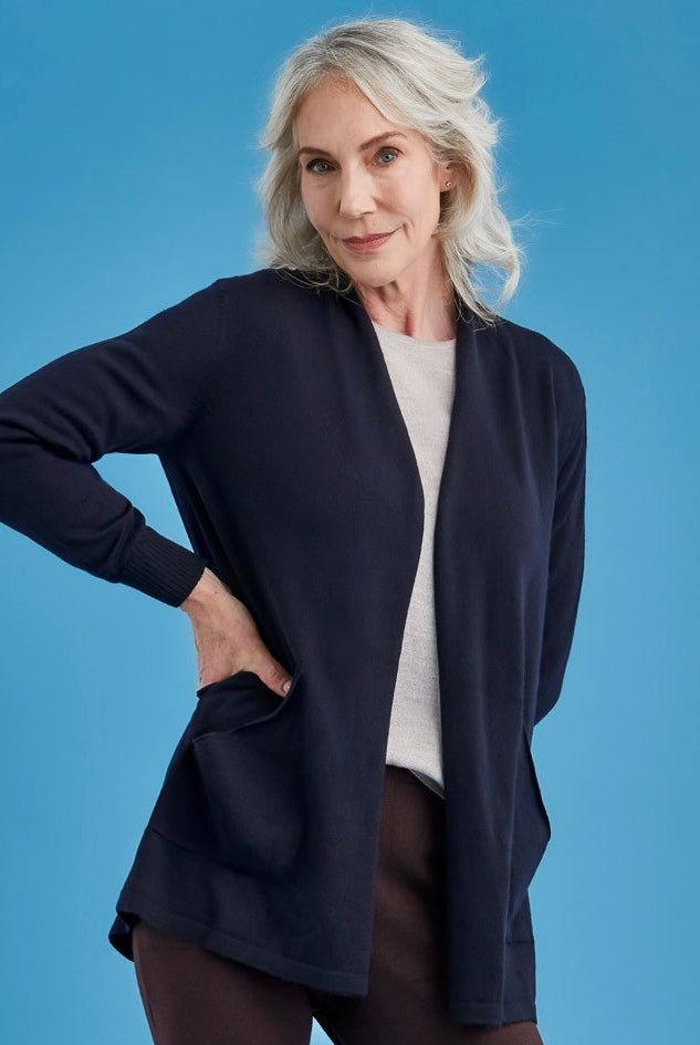 Royal Merino - 100% Merino Open Front Long Cardigan (RM2455) Light Navy.