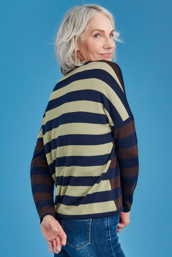 Royal Merino - 100% Merino Striped Drop Shoulder Jumper (RM2592) Avocado