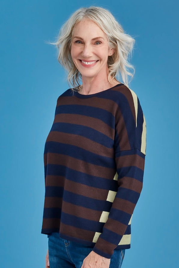 Royal Merino - 100% Merino Striped Drop Shoulder Jumper (RM2592) Avocado
