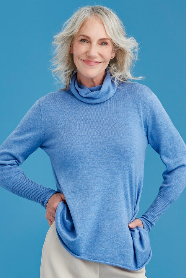 Royal Merino - 100% Merino A-Line Funnel Neck (RM3002) Cornflower