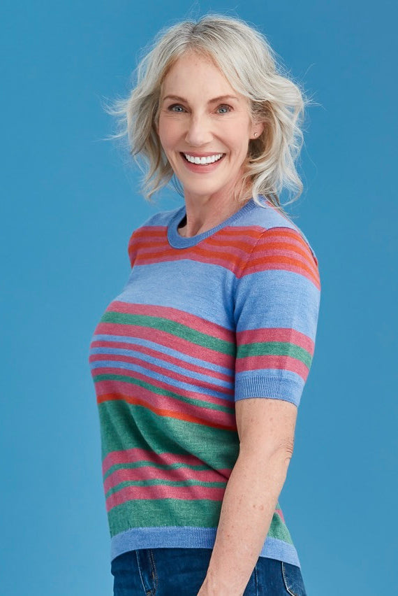 Woman wearing Royal Merino - Variegated Crew T-Shirt (RM3018) in the colour Marble