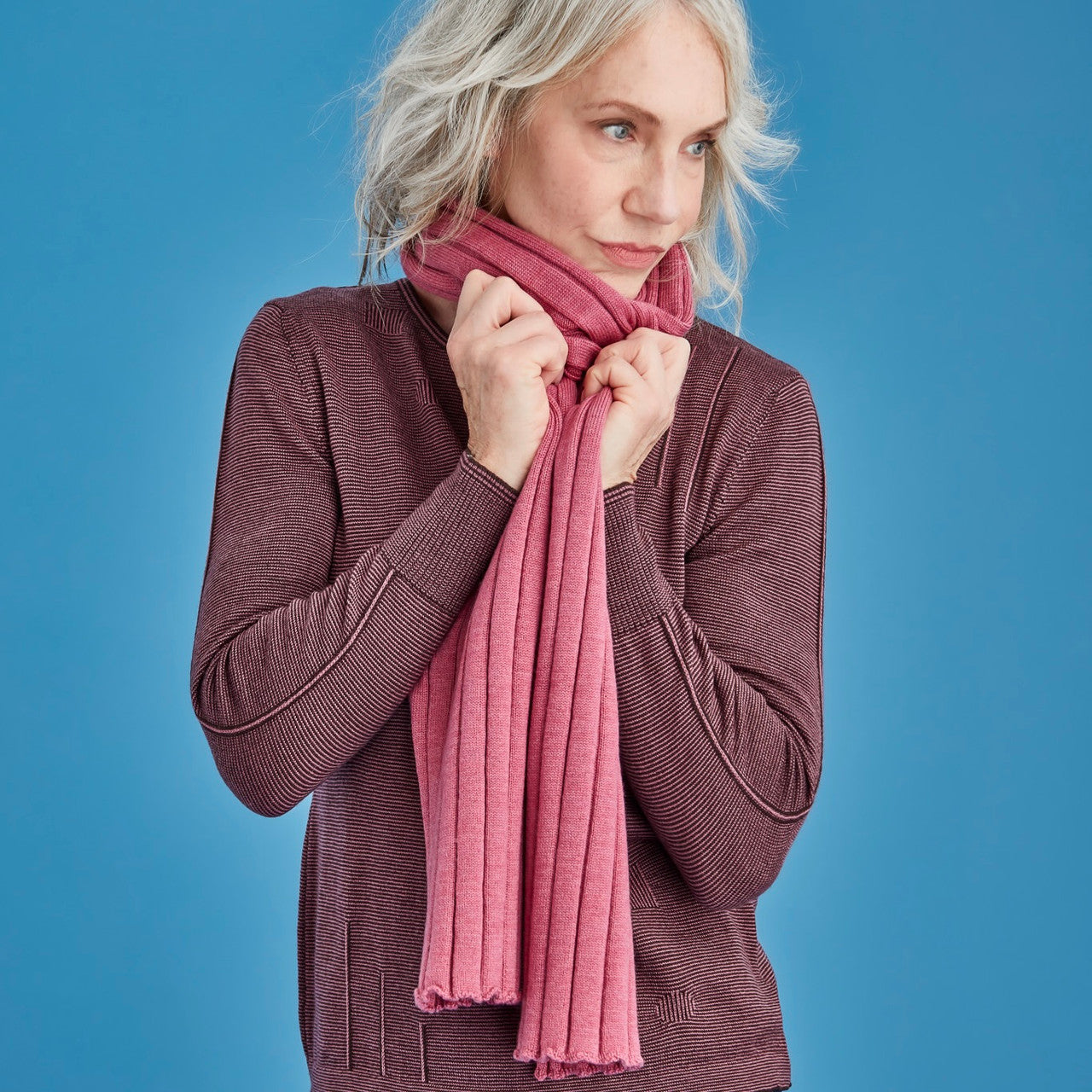 Royal Merino - 100% Merino Rib Scarf (RM3031) Azalea