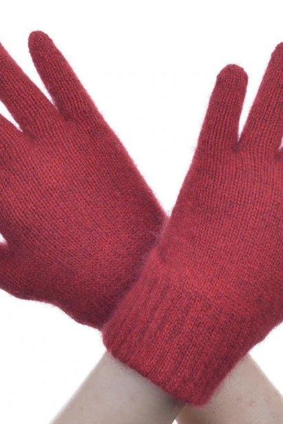 Possum and merino gloves in colour Red