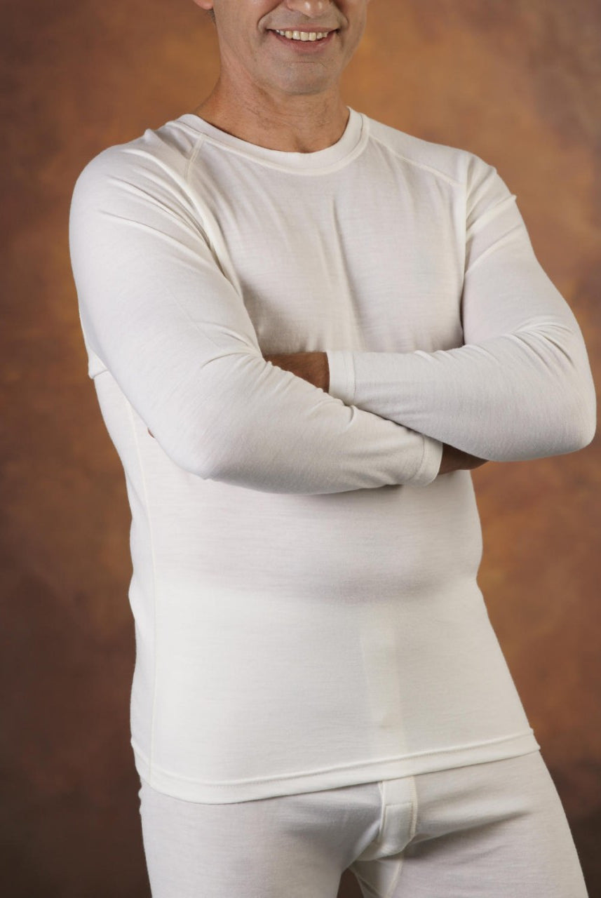 Man wearing crew neck long sleeve vest
