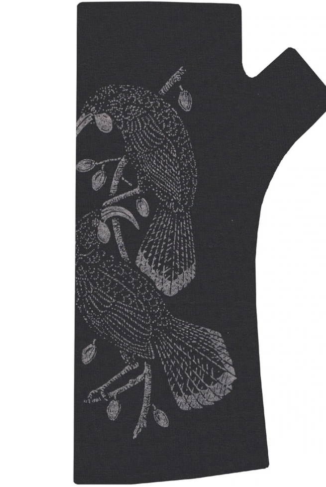 Kate Watts- Printed Merino Glovelets (Huia Print)Black/Silver