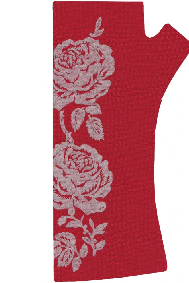 Kate Watts- Printed Merino Glovelets (Red w Cream Vintage Rose Print)