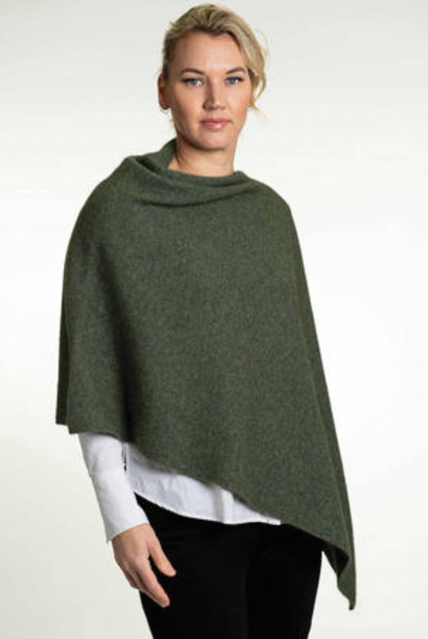 Koru Merino - Possum Two Way Poncho (KO798)- Moss