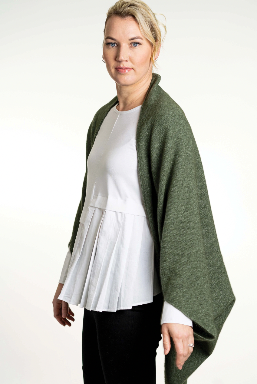 Koru Merino - Possum Moss Stitch Shrug (KO756)-Moss