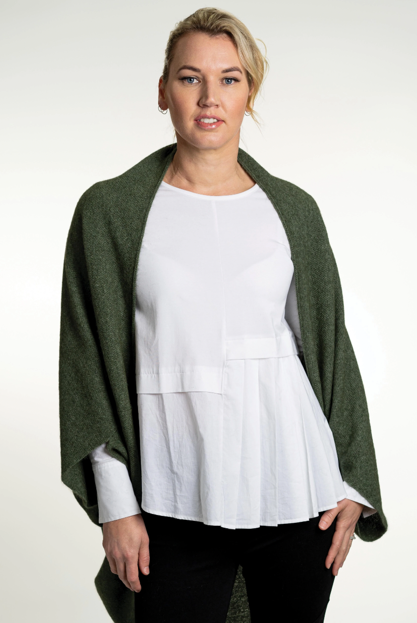Koru Merino - Possum Moss Stitch Shrug (KO756)-Moss