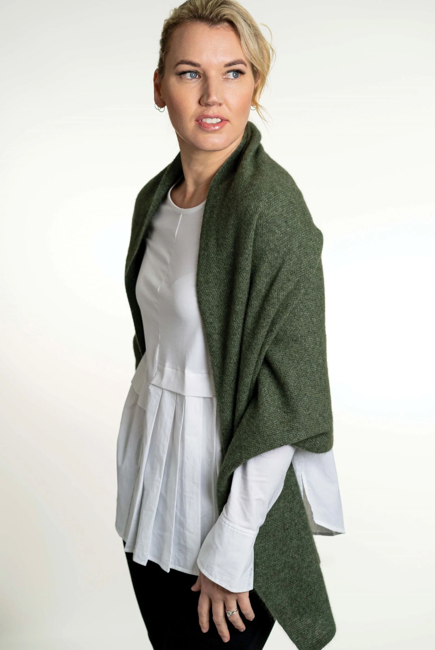 Koru Merino - Possum Lightweight Moss Stitch Wrap (KO518)-Moss
