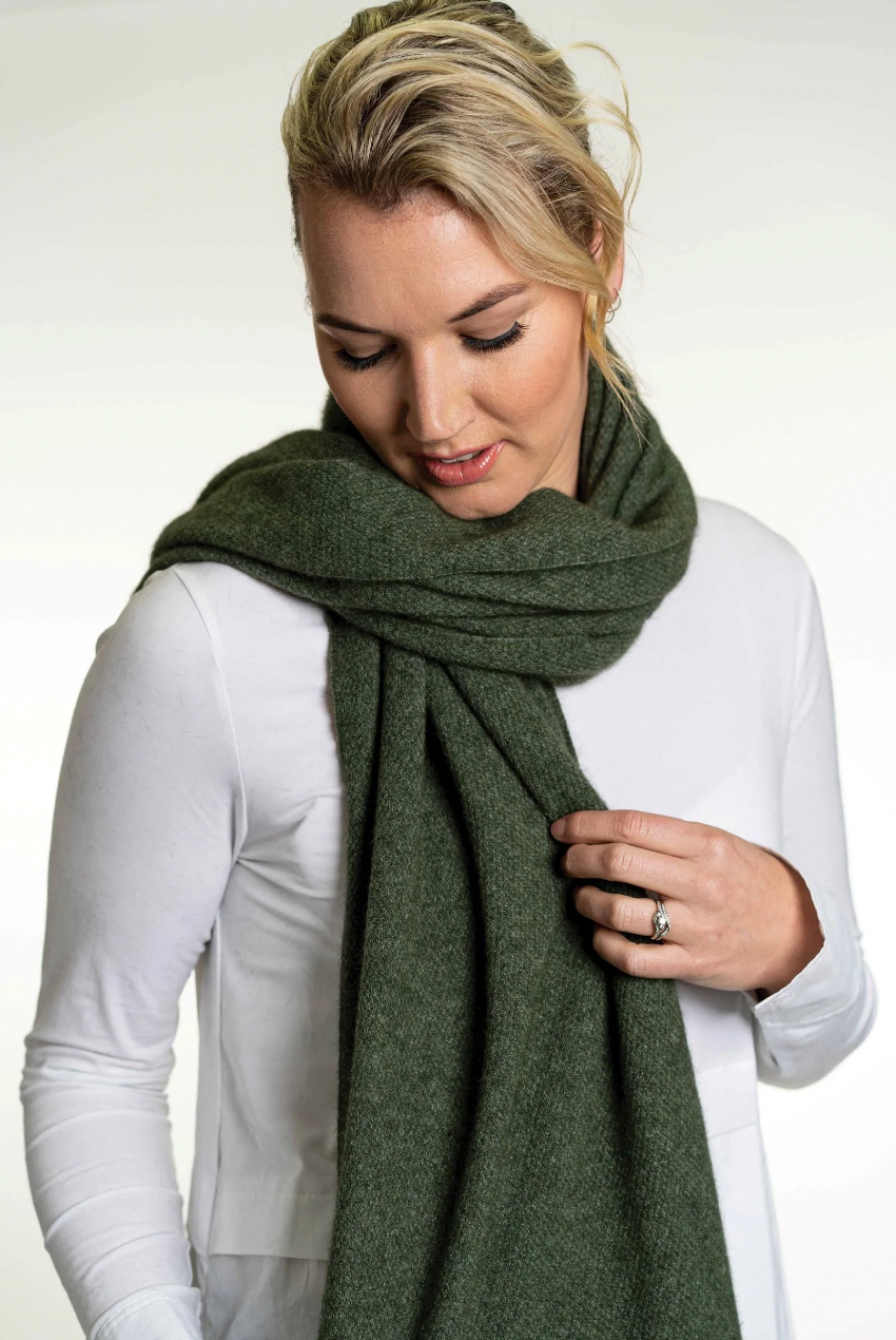 Koru Merino - Possum Lightweight Moss Stitch Wrap (KO518)-Moss
