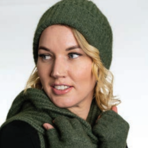 Koru Merino - Possum Ribbed Beanie (KO2020)Moss