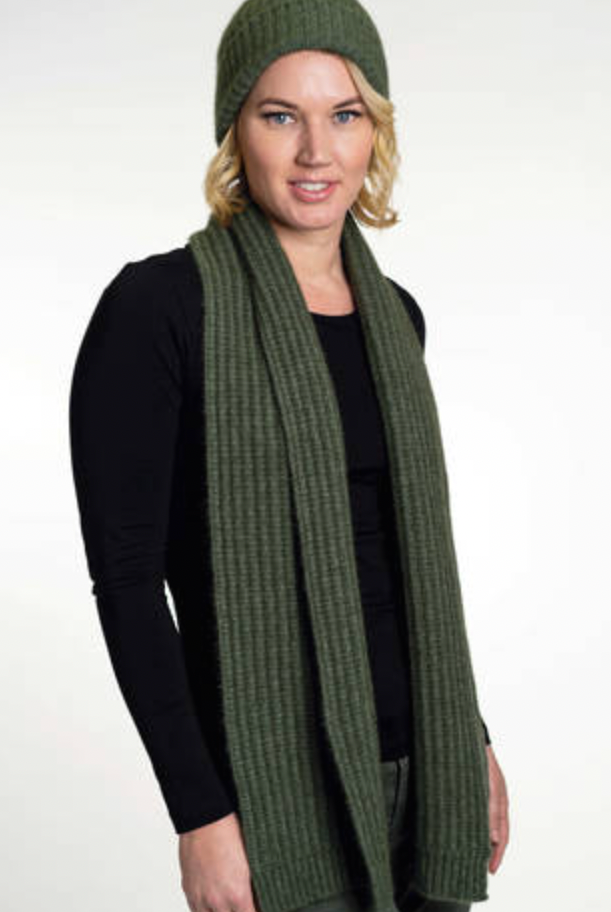 Koru Merino - Possum Ribbed Scarf (KO1020)Moss