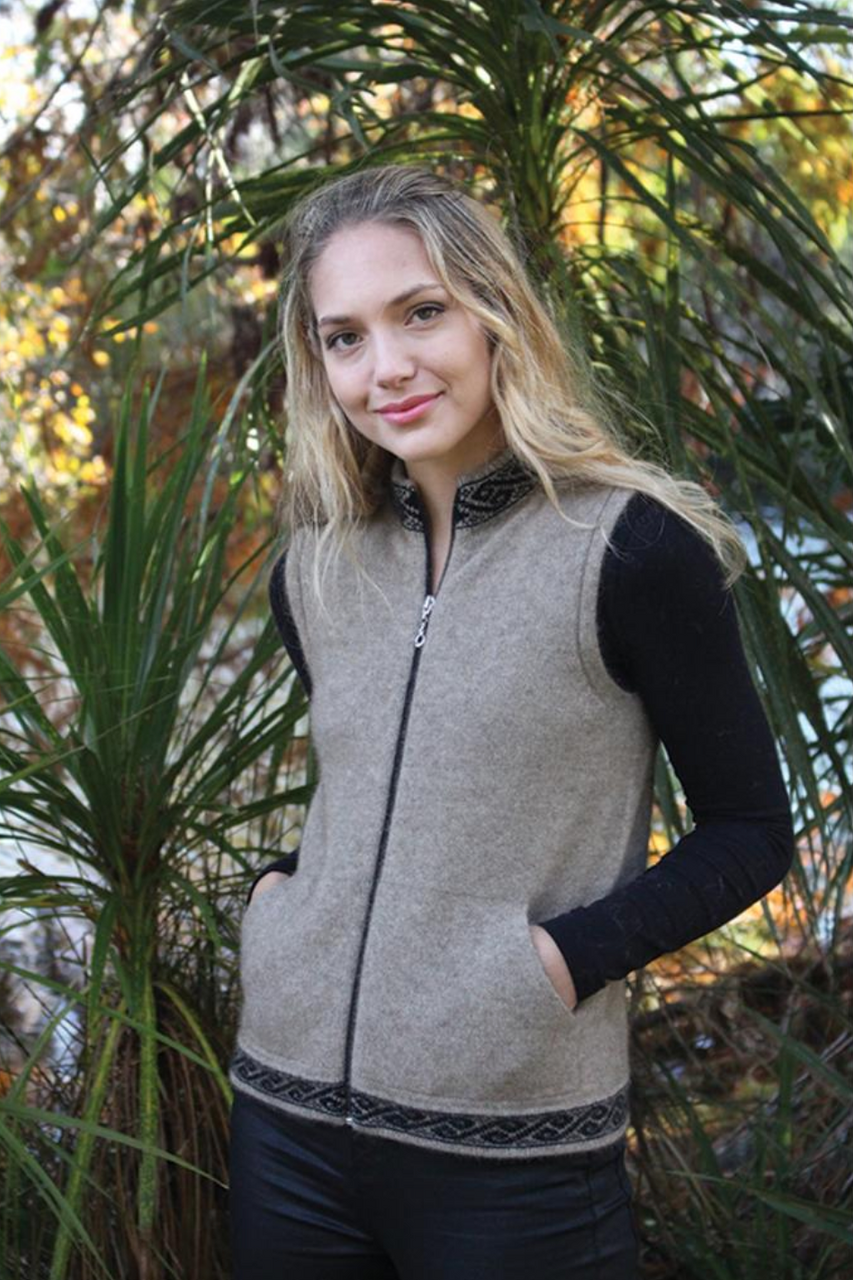 Lothlorian - Merino & Possum Motif Zip Vest