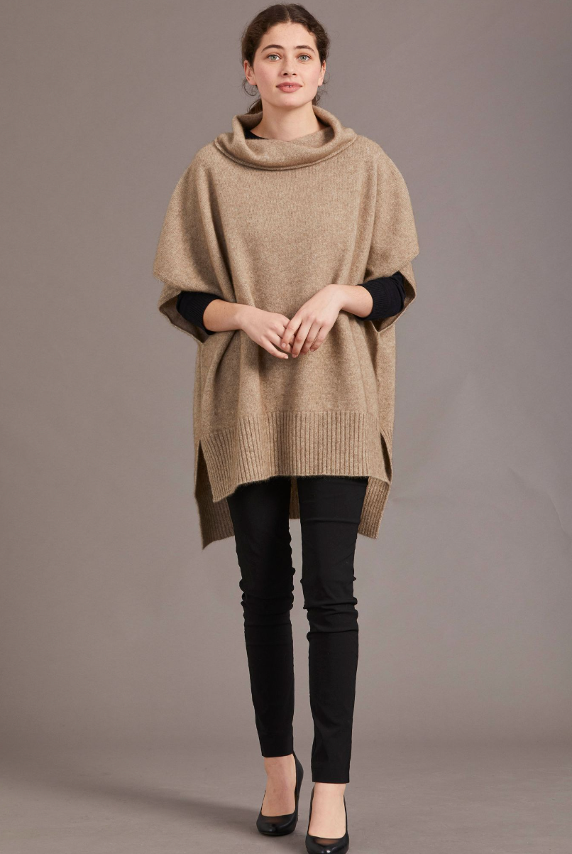 McDonald - Merino & Possum Step Hem Poncho (5030)mocha