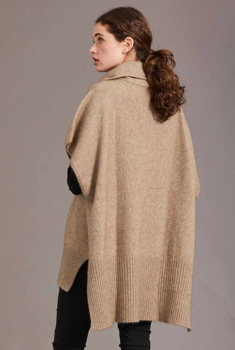 McDonald - Merino & Possum Step Hem Poncho (5030)Mocha