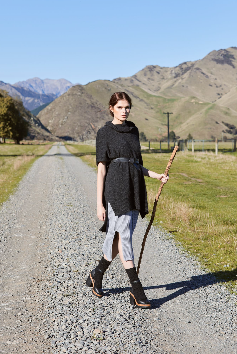 McDonald - Merino & Possum Step Hem Poncho (5030)Charcoal